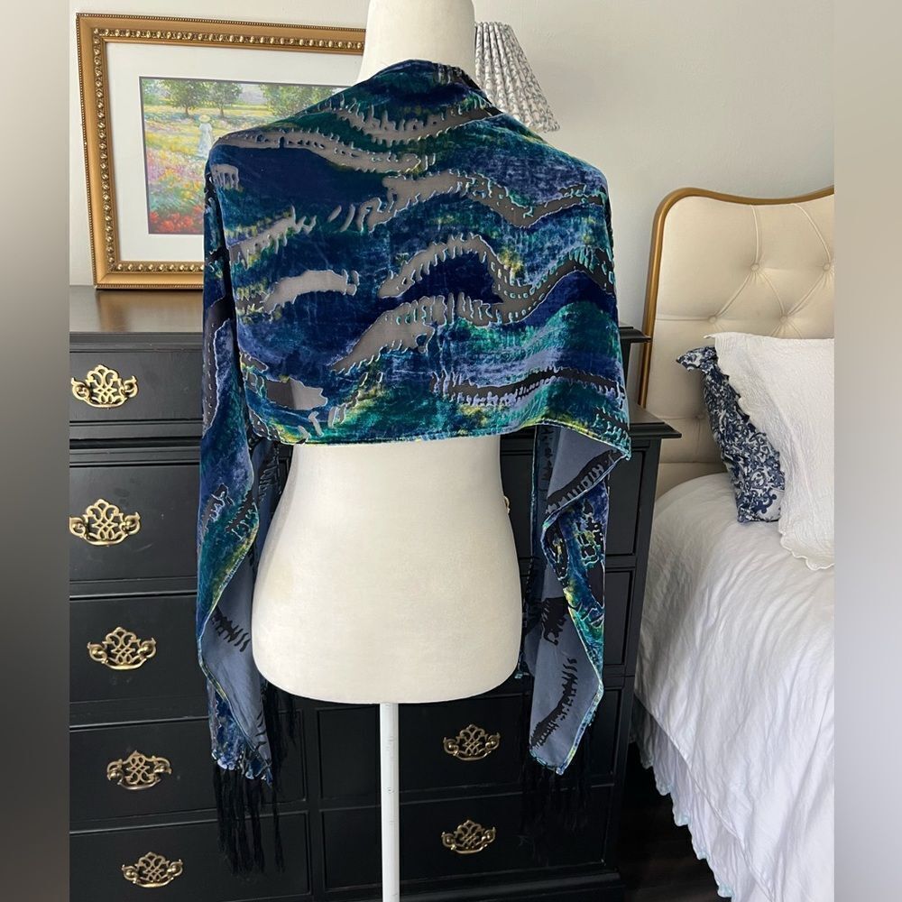 Chico's Velvet and silk Blue and Green Scarf